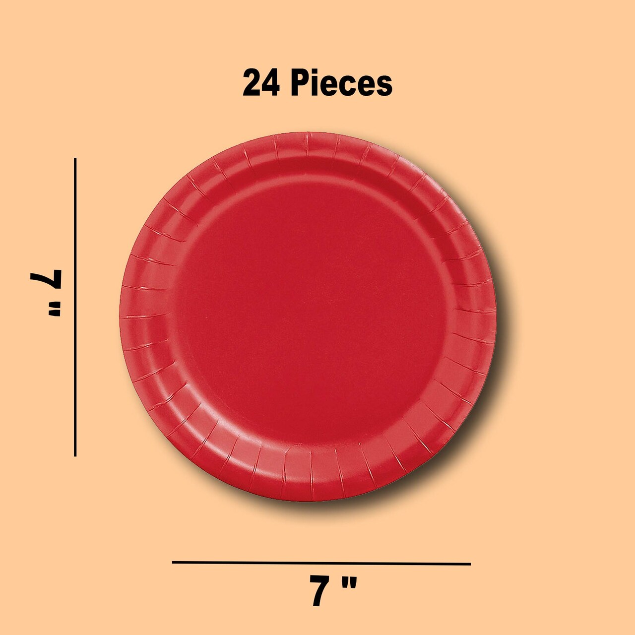 24 Count Red 7 Inch Solid Color Dessert Plates for Festive Party Snacks